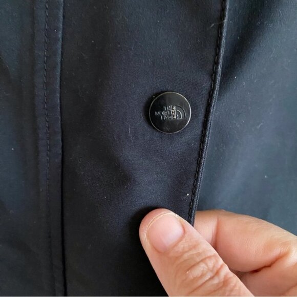North Face Coat Woman Large Black Hyvent Down Filled Adjustable Pockets NO HOOD - Picture 6 of 16